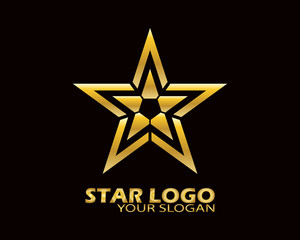 Obraz premium Gold Star Logo Vector in Elegant Style with Black Background - Vector