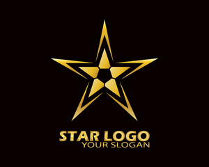 Obraz premium Gold Star Logo Vector in Elegant Style with Black Background - Vector