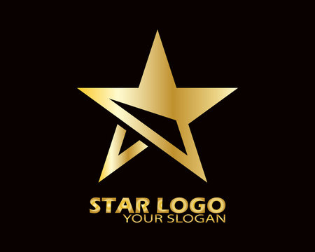 Gold Star Logo Vector in Elegant Style with Black Background - Vector