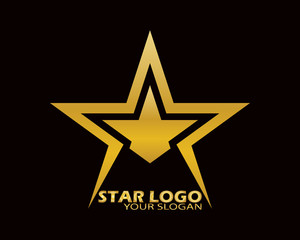 Obraz premium Gold Star Logo Vector in Elegant Style with Black Background - Vector