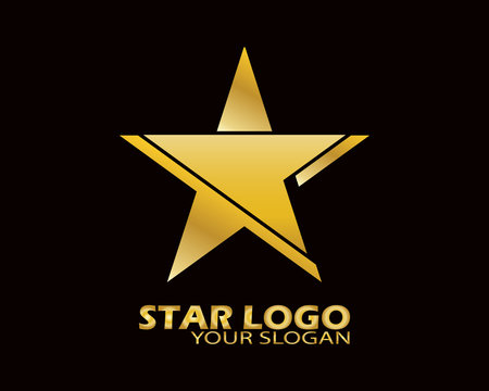 Gold Star Logo Vector in Elegant Style with Black Background - Vector