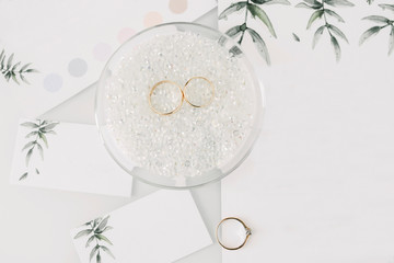 Wedding rings close-up macro shot. Rings of the bride and groom