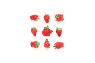 Creative fresh strawberries pattern background. Food concept.  Top view. - Image.