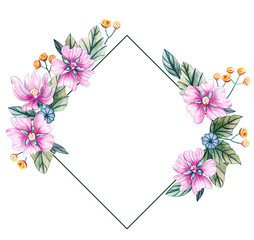 Frame for a wedding with watercolor flowers.