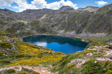 Calabazosa or Black glacial lake in the Somiedo national park, Spain, Asturias.