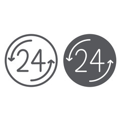 Open 24 hours line and glyph icon, service and time, around the clock sign, vector graphics, a linear pattern on a white background.