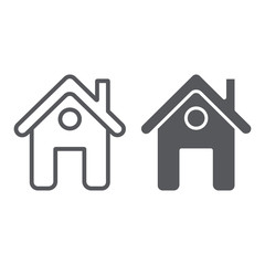 Home page line and glyph icon, web and house, construction sign, vector graphics, a linear pattern on a white background.