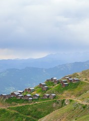 Fototapeta premium beautiful dark blue mountain landscape with fog and forest.artvin/turkey