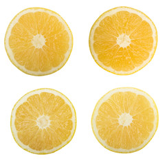 set of slices of yellow (white) grapefruit isolated on white background
