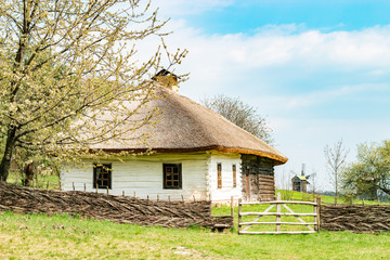 KIEV, UKRAINE - APRIL 21, 2019. National Museum of Folk Architecture and Life of Ukraine. House of clay.