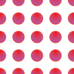 Geometric illustration in pink, coral, red, purple, lilac on white background. Vector illustration with looped corded circles and dots.