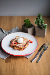 french toasts with an ice-cream and fresh berries 
