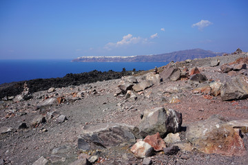 A view on caldera and Santorini Island, Greece.