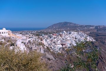Panoramic view of Santorini Island with main town Fira, Greece.