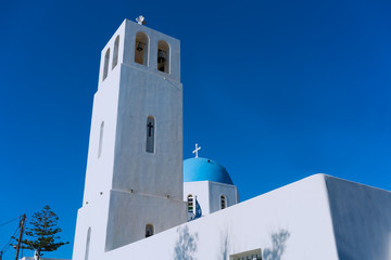 Church with a blue dome on Santorini Island, Greece.