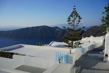 A view on caldera from Santorini island cliff, Greece.