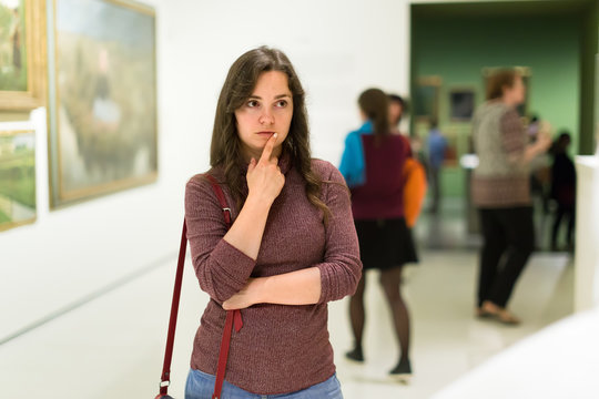 young woman in art museum .