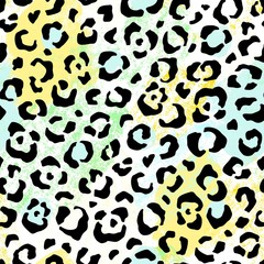 Leopard seamless abstract pattern with bright print and colorful texture. Vector wild illustration on white background.