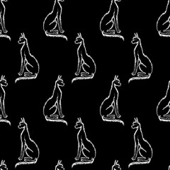 Seamless pattern of drawn sitting cats
