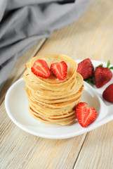 Pancakes with fresh strawberry