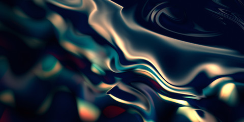 Liquid metal. Mercurial smooth background. Fluid surface texture. Abstract organic shape in neon colors.