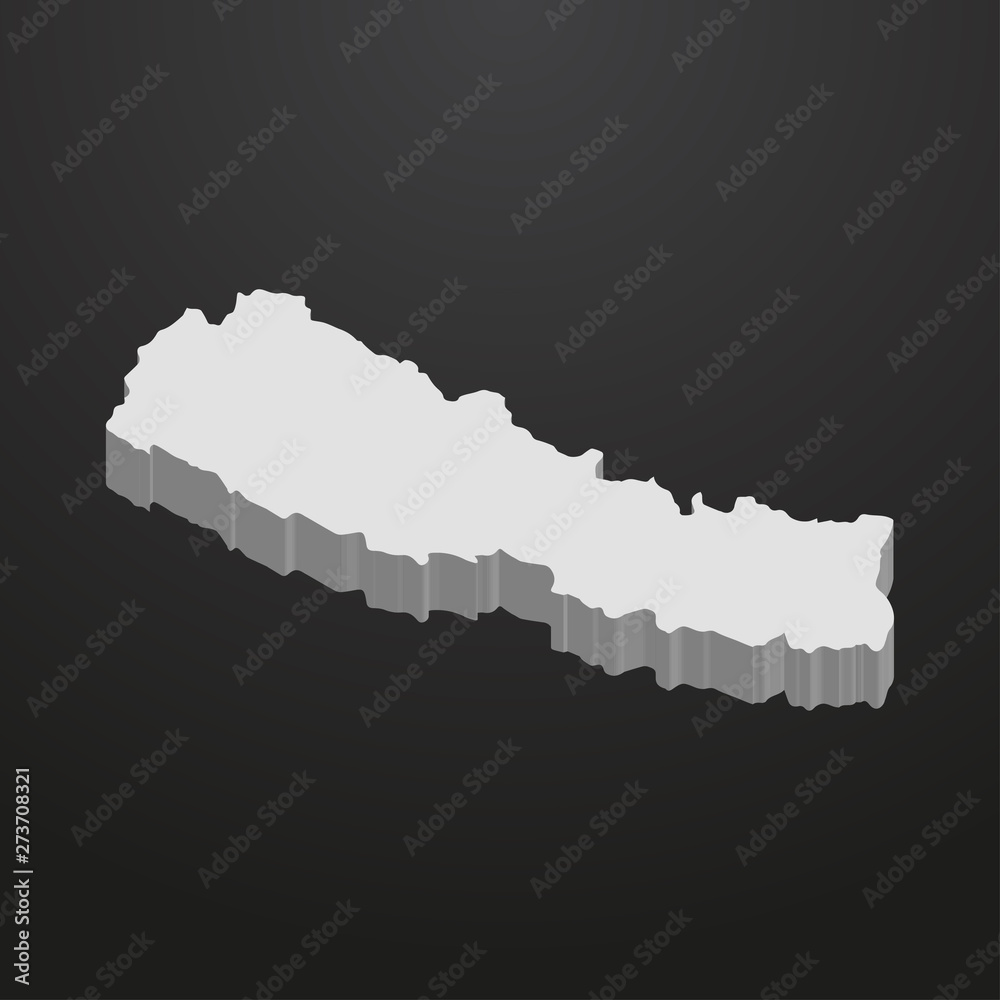 Poster nepal map in gray on a black background 3d