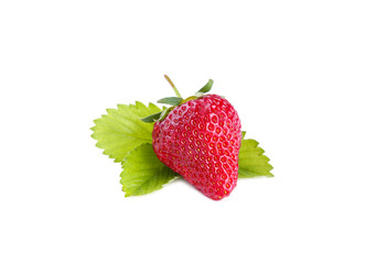 Strawberry with leaves isolated on a white background, close up