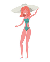 young woman with swimsuit on white background