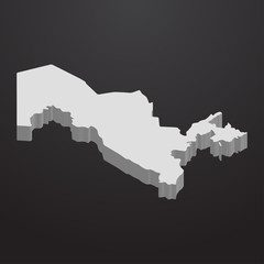 Uzbekistan map in gray on a black background 3d