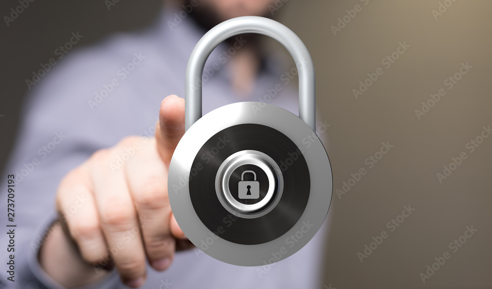 Wall mural security data code digital in hand