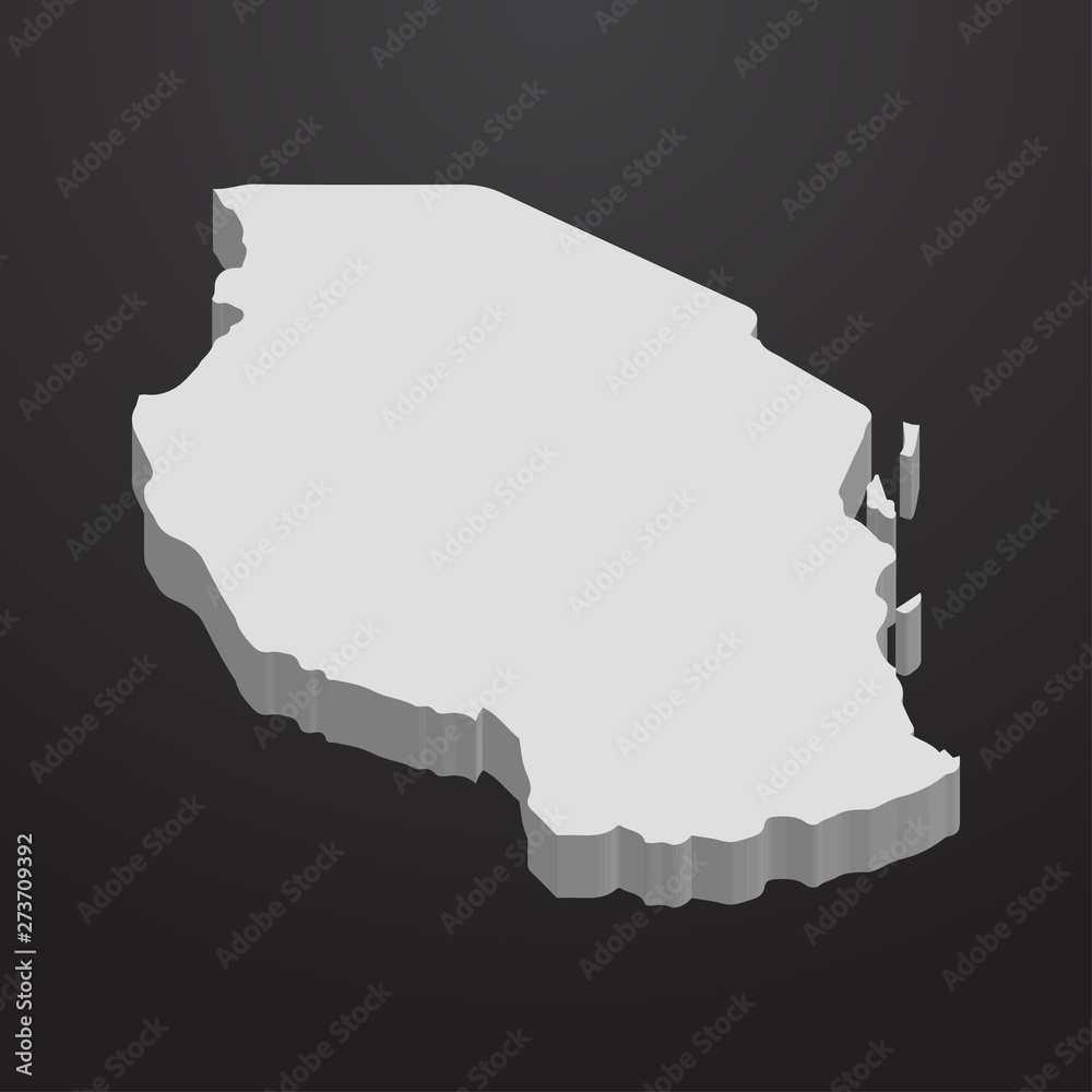 Poster tanzania map in gray on a black background 3d