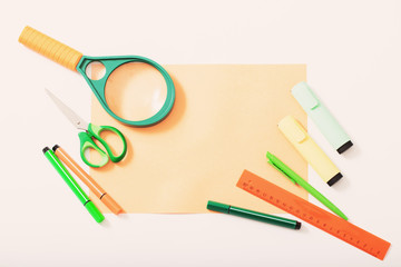 school supplies on white background