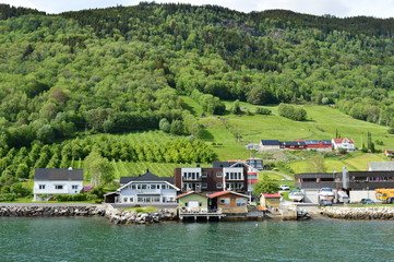 Fototapeta na wymiar Norwegian Village by the Fiord