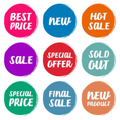 Collection symbols such as Special offer, Hot sale, Best price, New, Sold out, Special price, Final sale, New Product