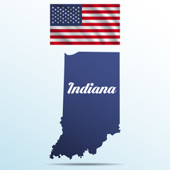 Indiana state with shadow with USA waving flag