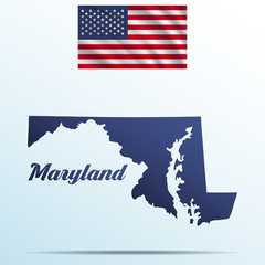 Obraz premium Maryland state with shadow with USA waving flag