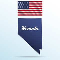 Nevada state with shadow with USA waving flag