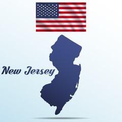 New Jersey state with shadow with USA waving flag