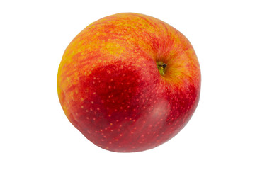 Closeup of a red fresh ripe apple fruit isolated on a white background. Concept health. Macro.