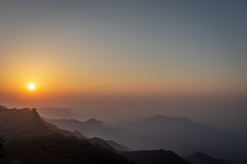 Sunrise view at dawn from flat angle