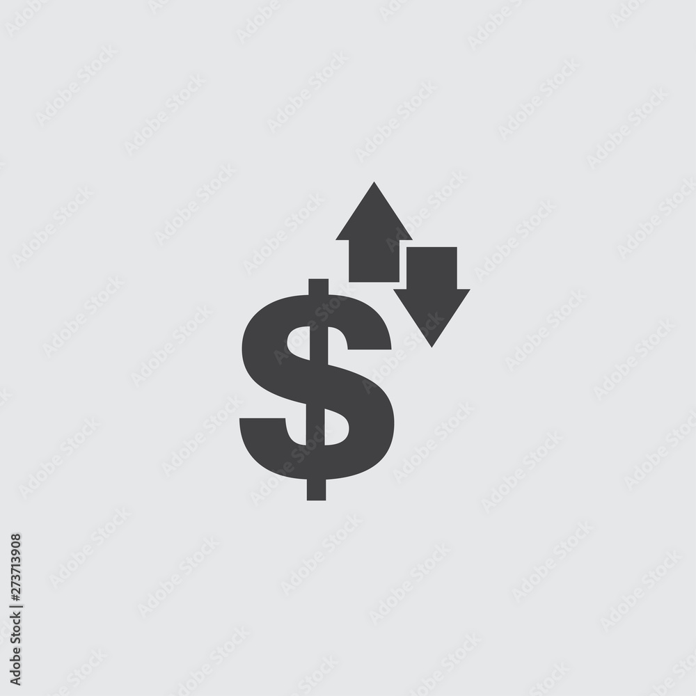 Aufkleber dollar with arrows icon in a flat design in black color. vector illustration eps10