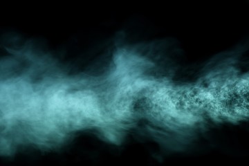 Beautiful 3D illustration of misty heavy line of smoke isolated on black background