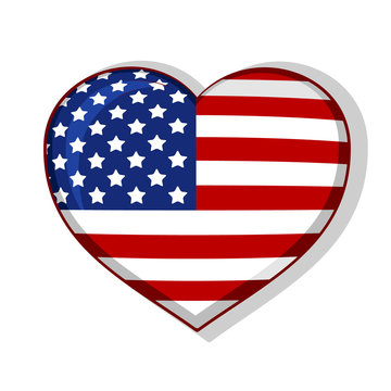 Volumetric heart is painted in the USA flag on a white background. Independence day