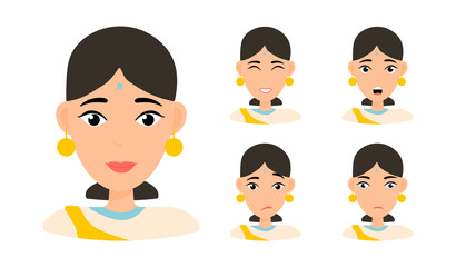 Face expressions of woman with dark hair