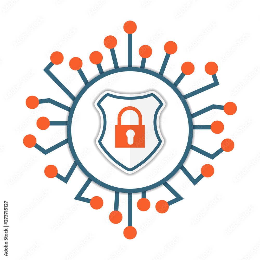 Poster cyber security icon. shield with lock. vector illustration