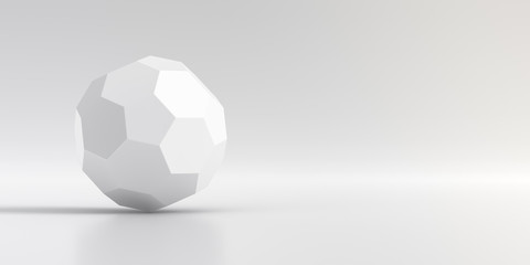 Elegant white background of dodecahedron. Abstract low poly sphere and smooth shadow. 3D Rendering. - obrazy, fototapety, plakaty