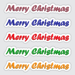 Set of Merry Christmas lettering signature sticker. Vector illustration