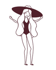 silhouette of woman with swimsuit on white background