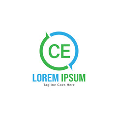 Initial CE logo template with modern frame. Minimalist CE letter logo vector illustration