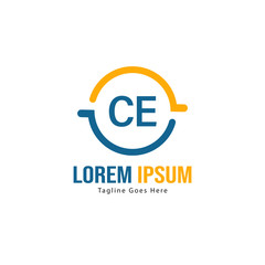Initial CE logo template with modern frame. Minimalist CE letter logo vector illustration